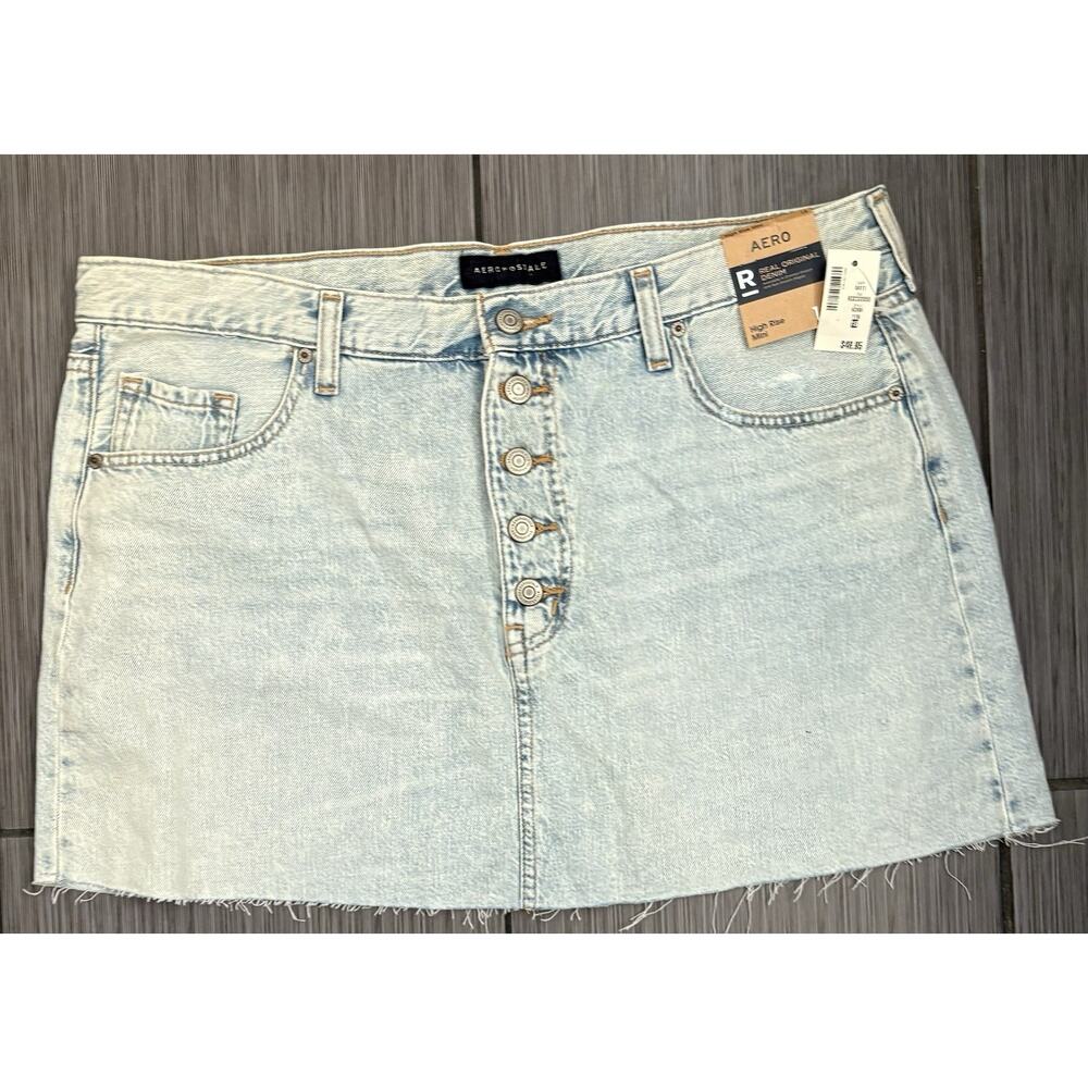 Aeropostale Women’s High Rise Denim Jean Mini Skirt Size 18 Button Front